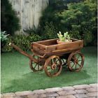 118432 Unbranded Rustic Wine Barrel Wagon Planter Wooden Wheels Garden Decor
