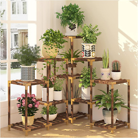 12 Tier Plant Stand Indoor Outdoor Wood Flower Holder Rack Shelf Display