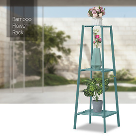 A01a5a025a5 13inch Green Bamboo 3-tier Patio Corner Flower Pot Display Holder Garden Plant Rack