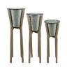 16321 Sagebrook Home Metal Round Planters With Wood Stand Set Of