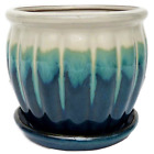 Dmgh-3 1699 Garden Treasures Ceramic Planter Round Teal Cream In Flower Saucer