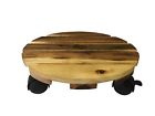 187190 Avera Plant Stand Garden Round Wood Roller Wheel 600187187190