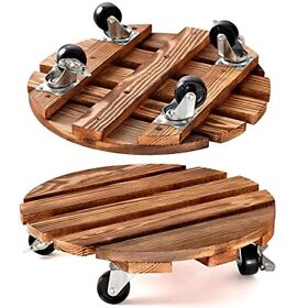 2 Pack Plant Caddy Wooden 12 Inch Stand With Wheels Heavy Duty Rolling Pla