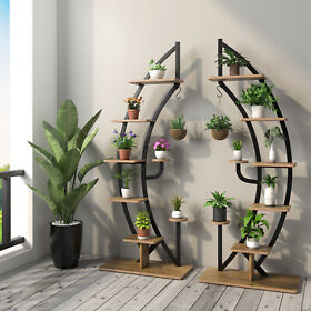 Hz10079na 2 Pcs 6 Tier Metal Plant Stand Multifunctional Curved Flower Rack Display Shelf