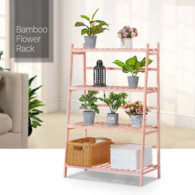 A01a5a003b8 28 Pink Bamboo 4-tier Storage Shelves Freestanding Ladder Shelf Patio Plant Rack
