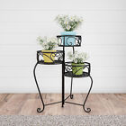 Hw1500183 3-tier Plant Stand Indoor Outdoor Flower Display With Laser Cut Shelves Black
