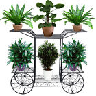 4-wheeler Wrought Iron Dazone Metal Flower Rack Display Plant Stand With 6 Pots Holder Home Garden