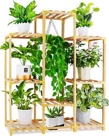 5 Tier 8 Potted Hanging Plant Stand Indoor Outdoor Bamboo Tall