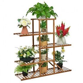 Hz10043bn 5-tier Bamboo Plant Stand Garden 10 Potted Shelves Display Holder Brown