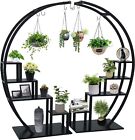 Us-gd002-01 5 Tier Metal Plant Stand Half Moon Shape Flower Pot Rack Display Wood Set