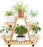 5049590 Copree Bamboo Rolling Tier Plant Stand Rack Flower Pot Holder