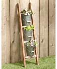 588192-5phl Unbranded Wood Ladder Planter With Galvanized Metal Pails Rustic Country