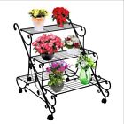 59597 Metal Balcony Pot Holder Tier Plant Shelves Black 711915959597
