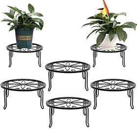 6 Pack Black Metal Potted Plant Stands For Indoor And Outdoor Plants 9.1 Inches