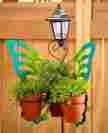 604382 Tbd Green Butterfly Solar 3 Pot Plant Stand Painted On Both Sides Lantern Top