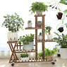 711181311396 Youfang Wooden Plant Stand Shelf Tier With Wheels