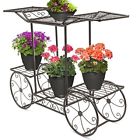 88788 Parisian Style Garden Cart Stand Plant Holder Display Rack Tiers
