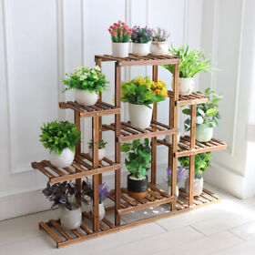 Ujo3p7sej2 9 Tier Wood Plant Stand Garden Flower Pots Holder Strongest Home Bookshelf 45in