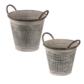 A And B Home 805845441731 A&b Antique Gray Metal Planter Buckets Set Of 2 Grey