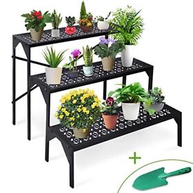 Aboxoo 3 Tiers Metal Plant Stand Ladder Flower Pots Holders Step