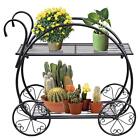 Aboxoo Two-tiered Garden Cart Metal Plant Stand Succulent Flower Pot Holder