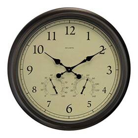 Acurite 000052352058 24-inch Weathered Wall Clock With Thermometer And Hygrometer Brown