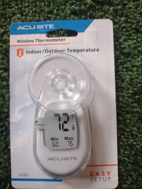 00315 Acurite Window Thermometer Reversible Suction Cup Indoor Outdoor Temperature