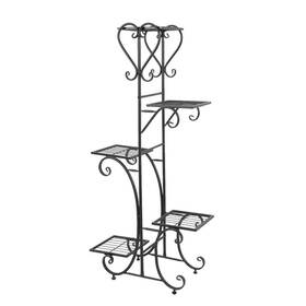 Hj113 Aesome Metal Plant Stand 45.6 Inch H Indoor 5-tier Sturdy Square Shelves In Black