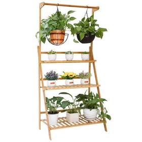 Hj70dl Aesome Plant Stands 56.8 Inch X 27.5 Bamboo Hanging Stand 3-tier Ladder Beige