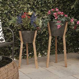 Alpine Corporation 821559726384 Indoor/outdoor Metal Planters With Wooden Multi
