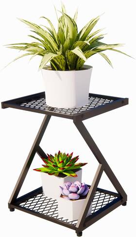 Amderven 705353150302 Plant Stand Indoor Outdoor - 2 Tier Metal Rustproof Stable