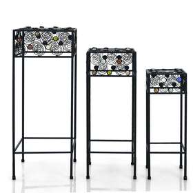 M102-8np77bk Angeles Home Plant Stand 28 Inch X11 Metal With Colorful Ceramic Beads Set Of 3