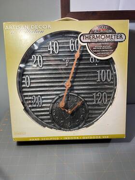 30996-1 Artisan Decor Collection - 12-inch Cast Aluminum Outdoor Thermometer With Clock