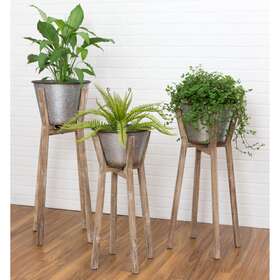 Aspire Home Accents 812483025582 Hayes Modern Rustic Planters Set Of 3 - 35 Inch H X 17 W / 32 Brown