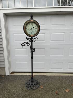 Mom21035g Backyard Creations Outdoor Patio Garden Double Face Weather Gauge Pedestal Clock Analog Thermometer