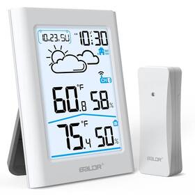 B0341th-wh Baldr Indoor Outdoor Thermometer Wireless With Clock Battery Powered Weather Stati
