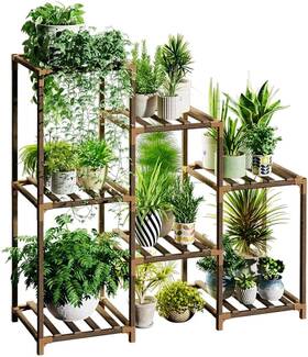 Bamworld 313033248203 Plant Stand Indoor Shelf Outdoor Wood Rack For Multiple Pla