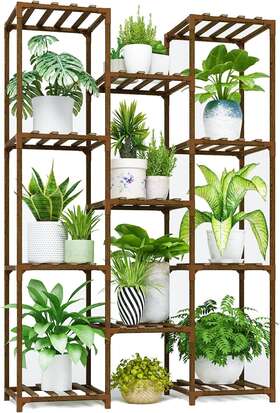 Bamworld 696543230051 Plant Stand Tall Large Shelves Holder Wood For Living Room Outdo