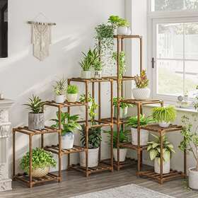 Bamworld 744759705914 Plant Stand Indoor Corner Shelf Outdoor Flower Shelves Combo