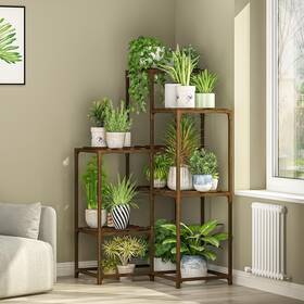 Bamworld 746740710853 Plant Stand Indoor Shelf Outdoor Corner Wood Table 7 Pots Flower