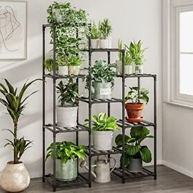 Bamworld Plant Stand Indoor Outdoor Shelf 7-tier 10 Potted Black