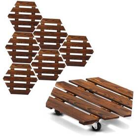 Sij-barydat-2477 Barydat 8 Pack Hexagonal 264 Lbs Capacity Plant Wooden Caddy With 360 Lockable