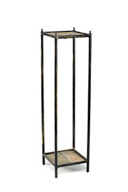 Bm216733 Benjara 2 Tier Square Stone Top Plant Stand With Metal Frame Black