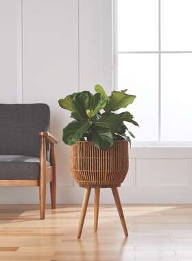Wmt-dc1910240-nat Better Homes & Gardens And Brown Round Resin Planter Stand Set With Wood Legs