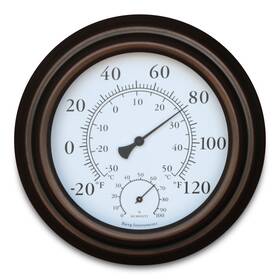 Bjerg Instruments 071146380493 8 Inch Metal Decorative Indoor/outdoor Thermometer And Hygrometer Bronze