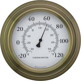 Bjerg Instruments 445020429425 8 Inch Antique Brass Indoor/outdoor Wall Thermometer - Analog Temperature Gauge