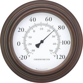 Bjerg Instruments 726084896345 8 Inch Decorative Indoor/outdoor Patio Wall Thermometer Bronze