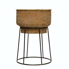 Bloomingville 191009474258 Hand-woven Rattan Metal Stand Planter Pot 22 Inch Natural