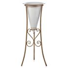 Bm168897 Benzara White Gold Iron Decorative Stand Planter 192551115200