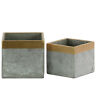 Bm180596 Benzara Square Cemented Flower Pot With Gold Banded 192551176720